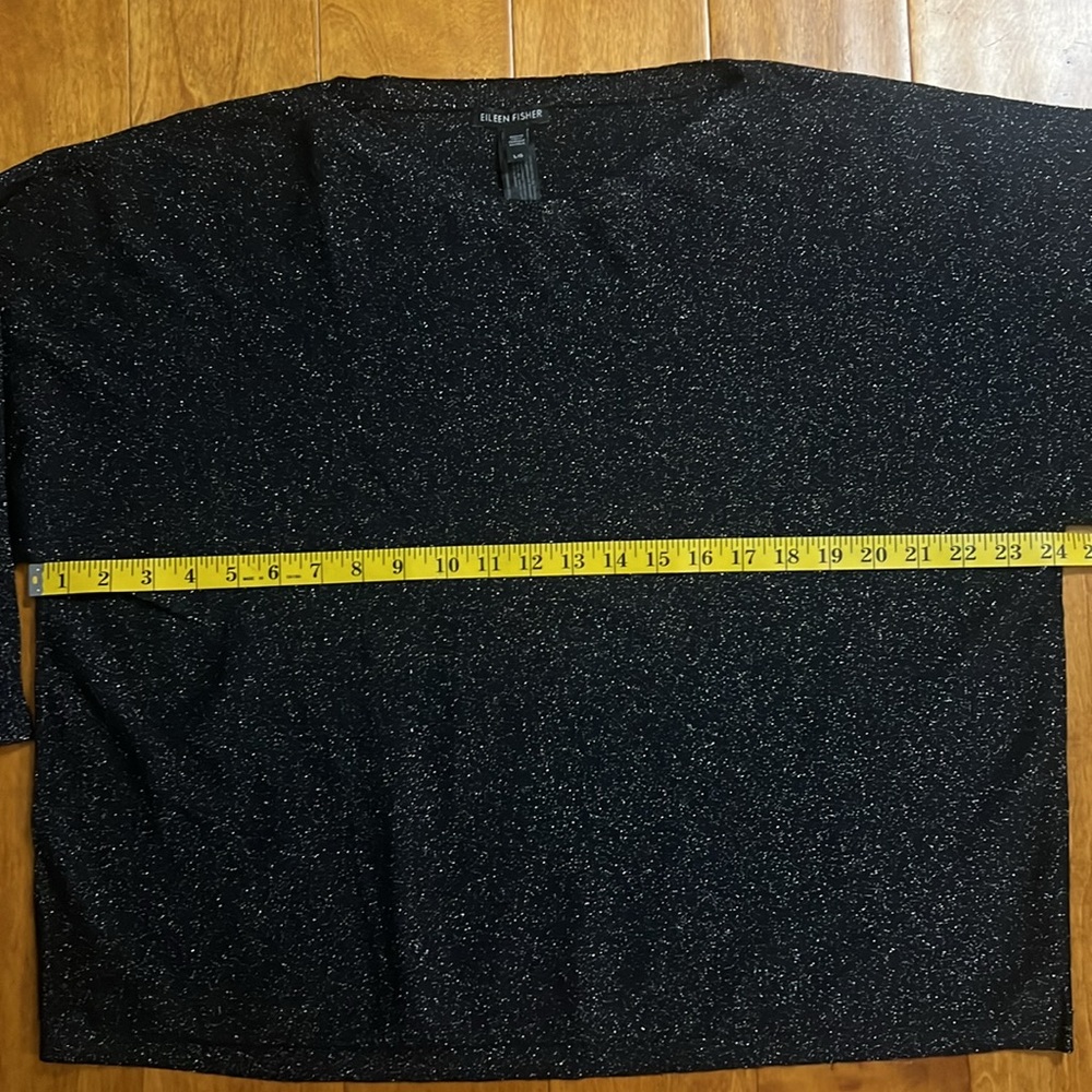 Eileen Fisher Wool Blend Boxy Top Size L Lagenlook Sparkle Luxury 3/4 Sleeve - Picture 6 of 11